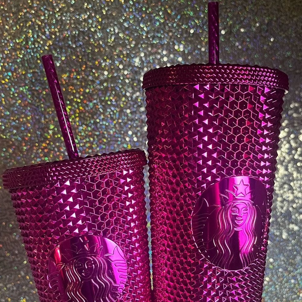(2) Starbucks Fuchsia Chrome Studded Tumblers - NWT